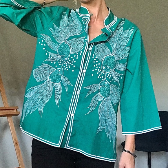 Vintage Teal Embroidered Tunic Top - Picture 1 of 14